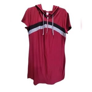 XXL Comfy Pajama Short Sleeve Midi Dress with Hoodie